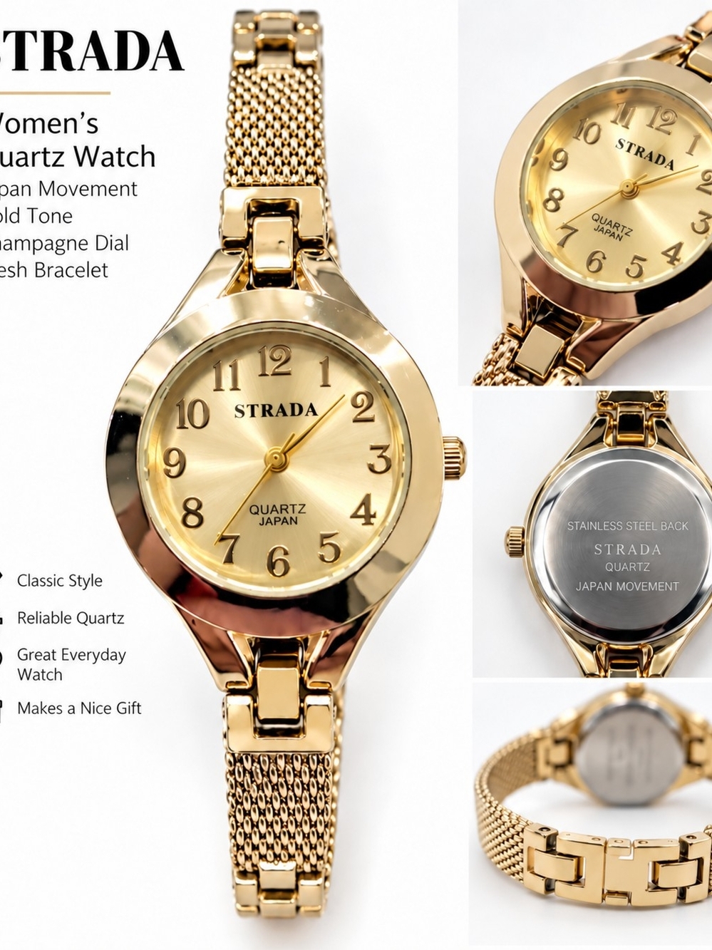 Strada Gold-Tone Women's Bracelet Watch with Champagne Dial